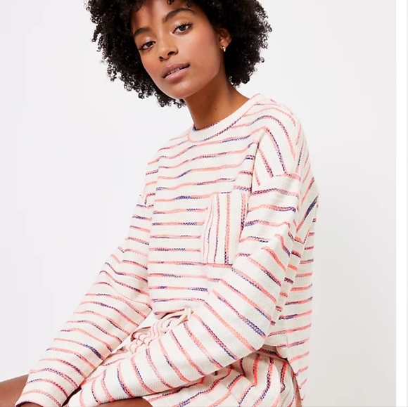 Lou & Grey Neon Striped Terry Pocket Top, Size Small - Picture 2 of 6